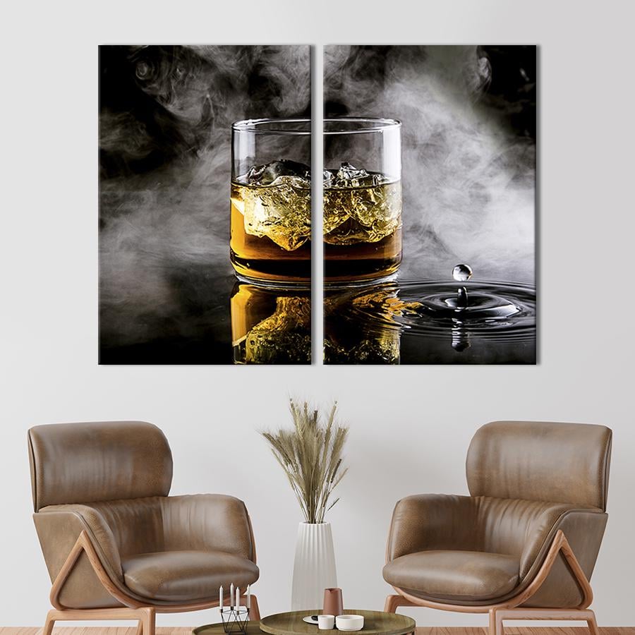 Настенный декор диптих картина на холсте для интерьера Виски и туман 111x81 см (307-2)