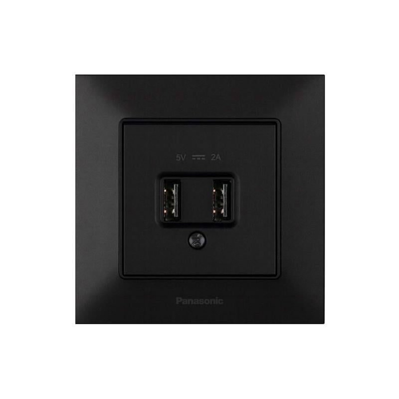 Розетка USB двойная Panasonic Arkedia Slim 2А 5В тип А ABS Черный (WNTC02312B UA1)
