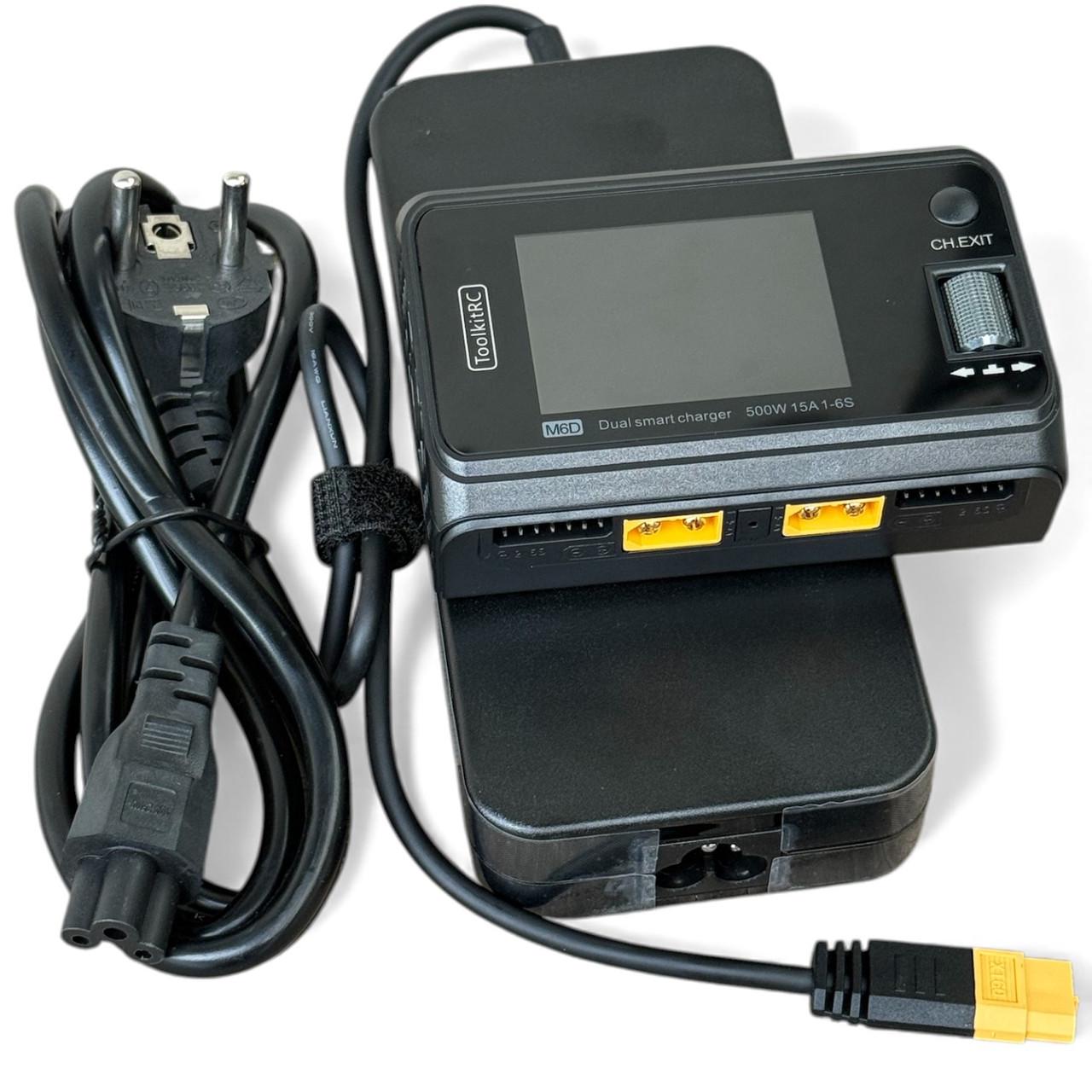 Зарядное устройство ToolkitRC M6D 500W 15A 1-6S с блоком питания ToolkitRC ADP200 200W 20V/5А XT60 (2831094918)