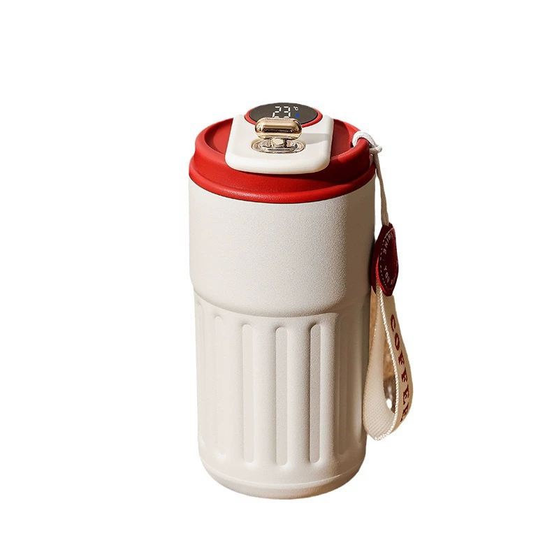 Термокухоль глянцевий з нержавіючої сталі та індикатором температури 380 мл Бежевий/Червоний (MX-00009273R)