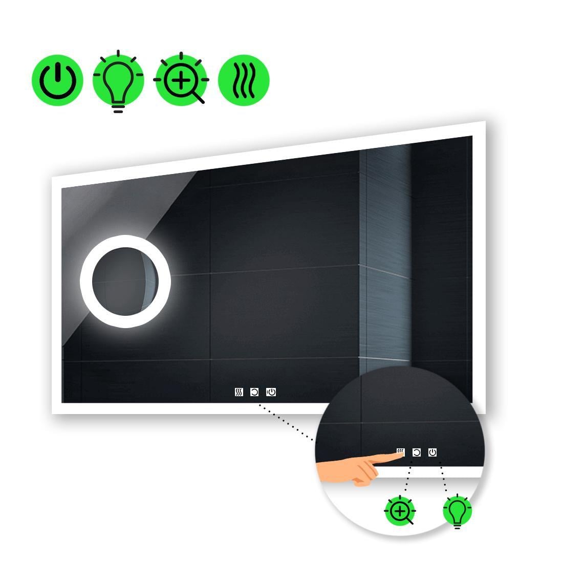 Зеркало с LED подсветкой Simphony с тремя сенсорами/подогревом и линзой с подсветкой 100x60 см (Simphonyg125)