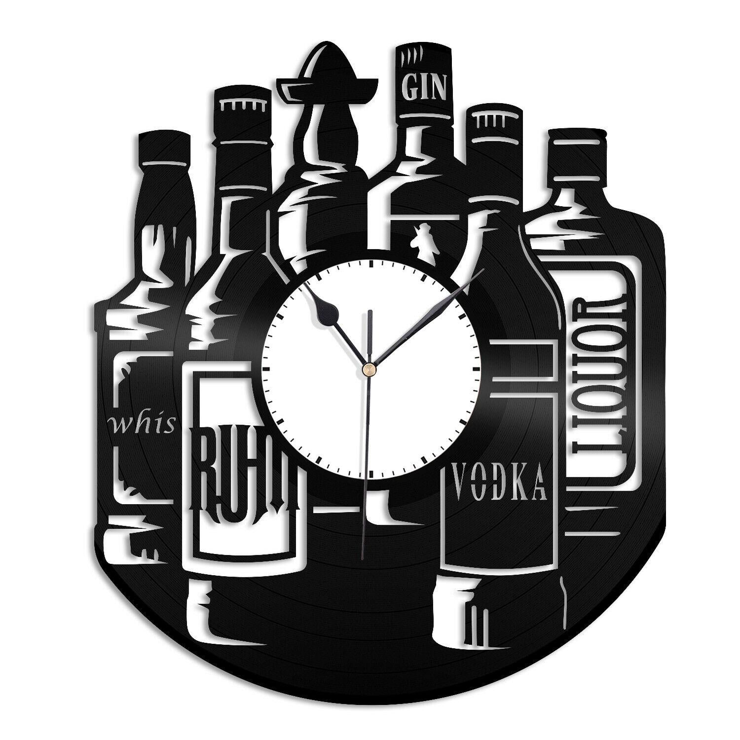 Часы настенные Бутылки алкоголя 1672 из виниловой пластинки