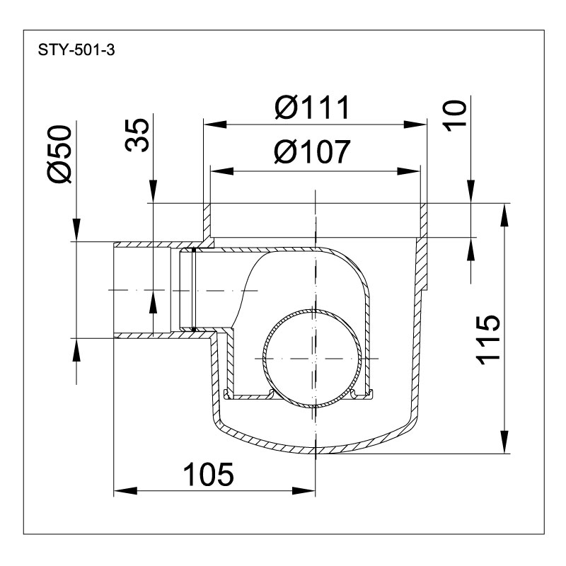 Корпус трапа для душа горизонтальный выпуск Styron 50 мм STY-501-3 - фото 2