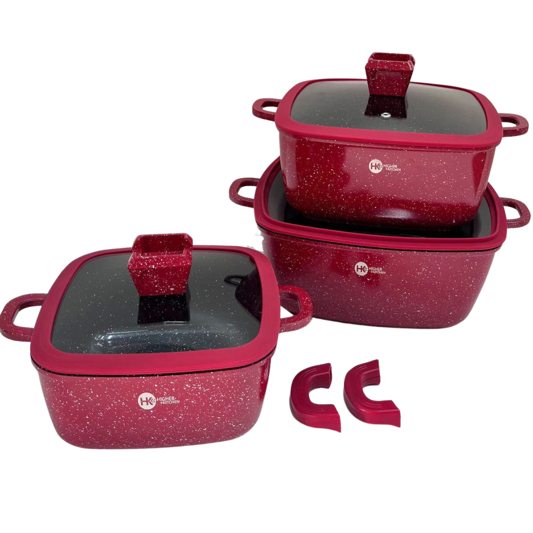 Набір каструль Higher Kitchen HK-323 із гранітним антипригарним покриттям 8 предметів Червоний - фото 2 Набір каструль Higher Kitchen HK-323 із гранітним антипригарним покриттям 8 предметів Червоний - фото 2