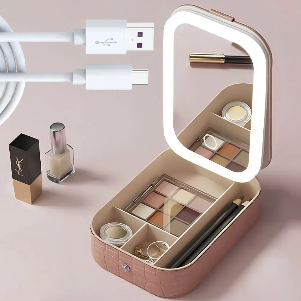 Косметичка органайзер дорожня з дзеркалом і підсвічуванням 21х14x5 см Рожевий (23457704101) - фото 2 Косметичка органайзер дорожня з дзеркалом і підсвічуванням 21х14x5 см Рожевий (23457704101) - фото 2