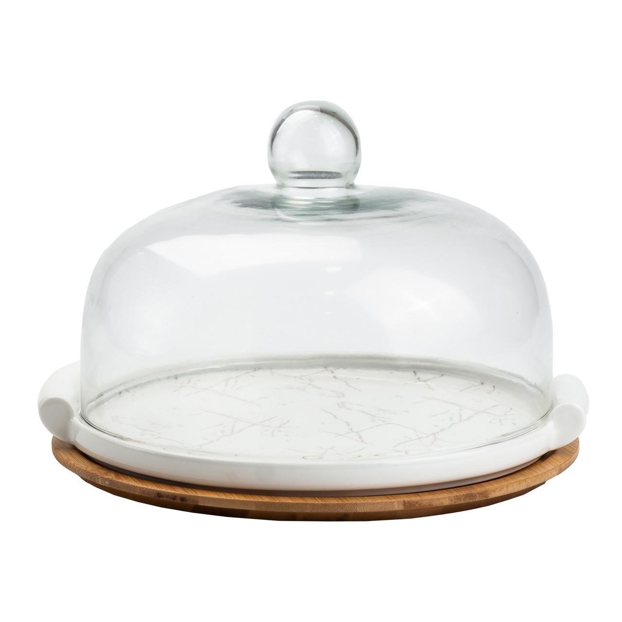 Тортниця керамічна зі скляною кришкою на бамбуковій підставці 25 см (2450442742) - фото 5 Тортниця керамічна зі скляною кришкою на бамбуковій підставці 25 см (2450442742) - фото 5