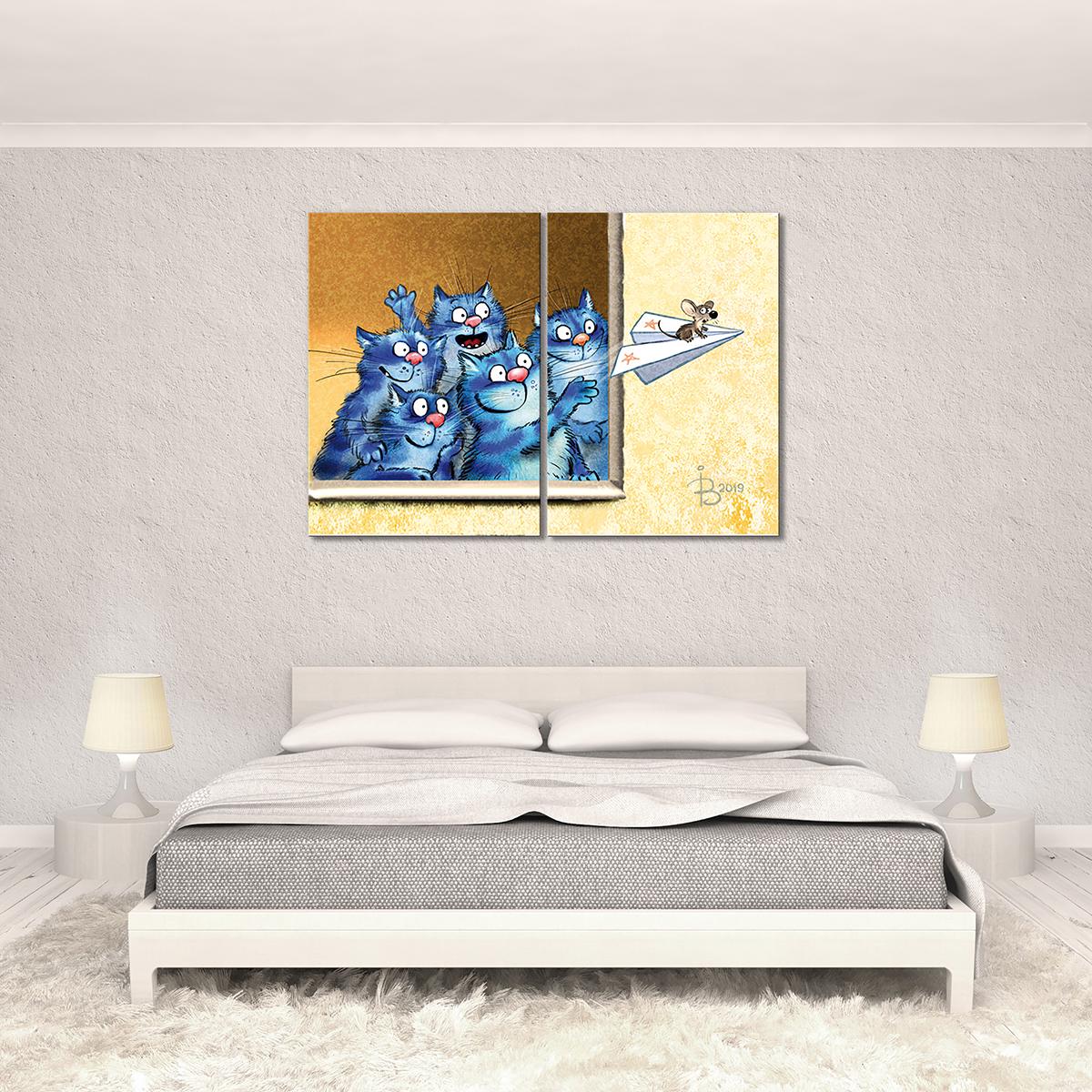 Модульная картина Мышкин полет на самолете 2 модуля 80x120 см