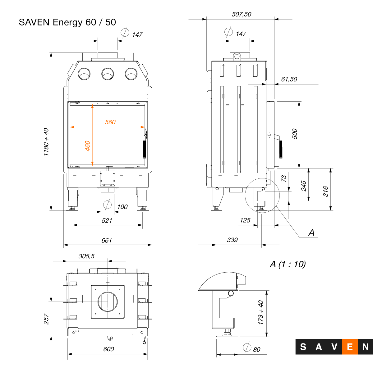 Камінна топка SAVEN Energy ECO 14,5 kW 60х50 (9160581) - фото 3