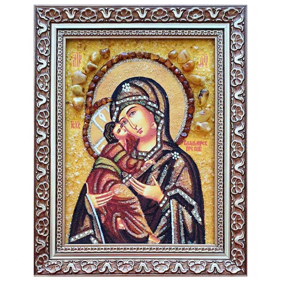 Икона Образ Пресвятой Богородицы Владимирская янтарная 20х30 см (Б0033-20х30)