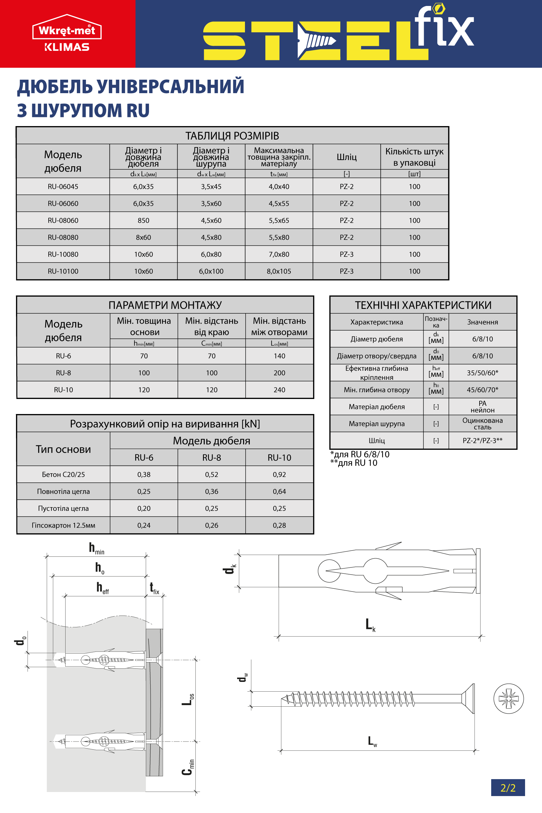 Дюбель Steelfix 8х50 з шурупом 4,5х60 RU нейлон 100 шт. (142267) - фото 3 Дюбель Steelfix 8х50 з шурупом 4,5х60 RU нейлон 100 шт. (142267) - фото 3