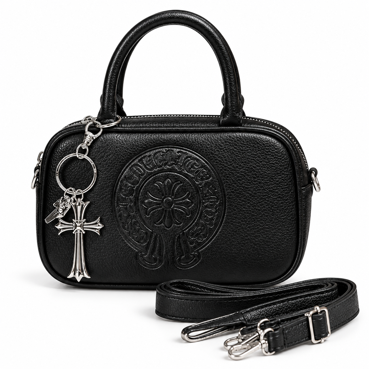 Сумка женская Chrome Hearts fashion shoulder bag из экокожи тисненым узором и пыльником Черный