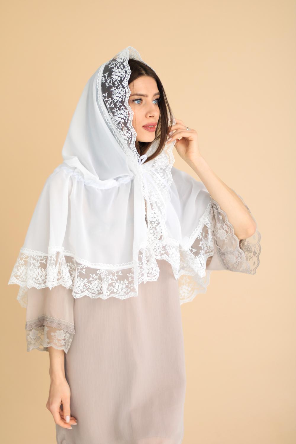 Палантин для храма на голову Снежно-молочный (п024)