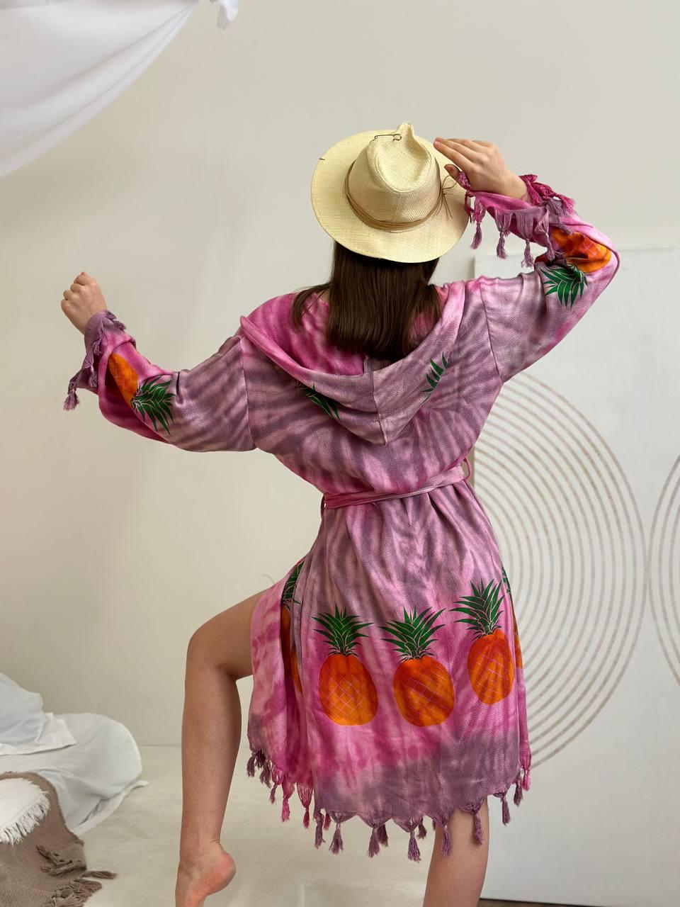 Халат-кимоно женский one size Розовый ананас - фото 4