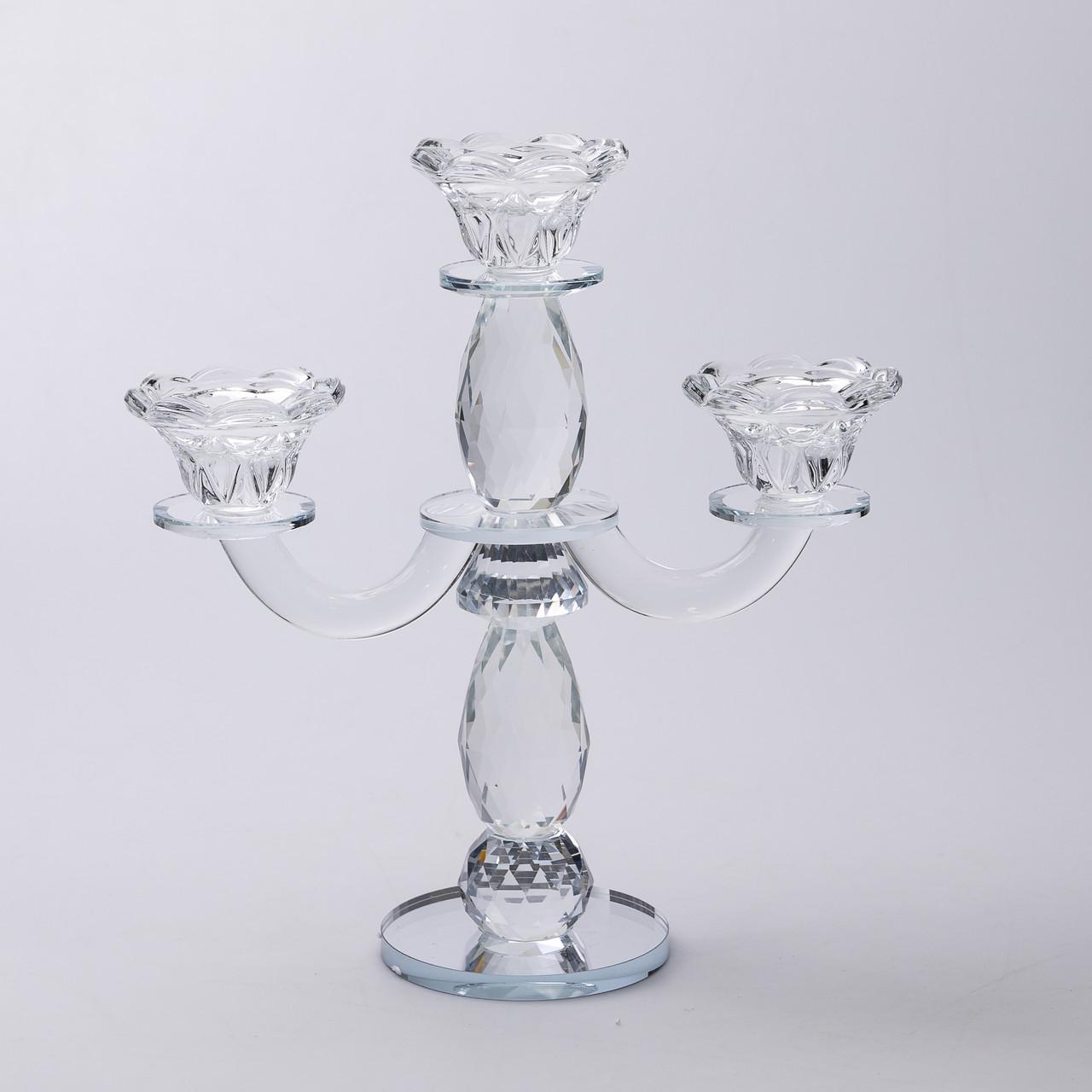 Канделябр на 3 свечи настольный декоративный на ножке 24x9x25 см Прозрачный (6948)