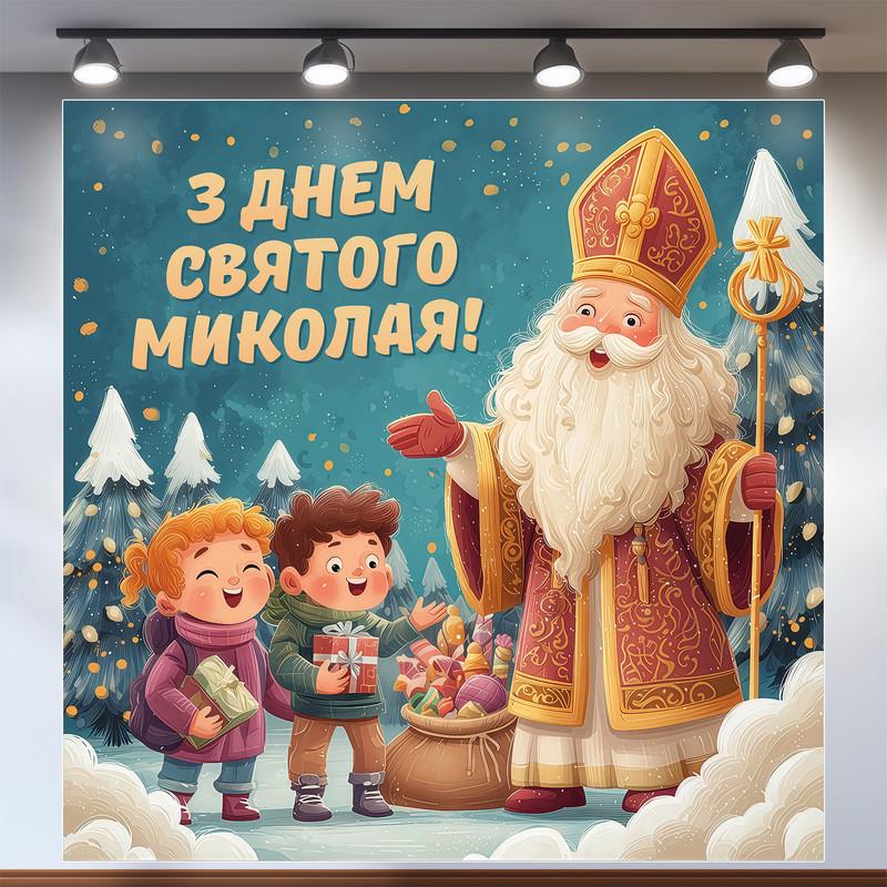 Банер для фотозони День Святого Миколая 200х200 см №46008