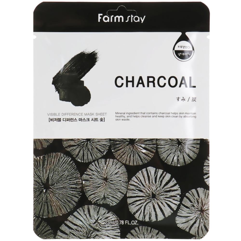 Маска для лица тканевая FarmStay Visible Difference Mask Sheet Charcoal с древесным углем 23 мл (8809446652031)