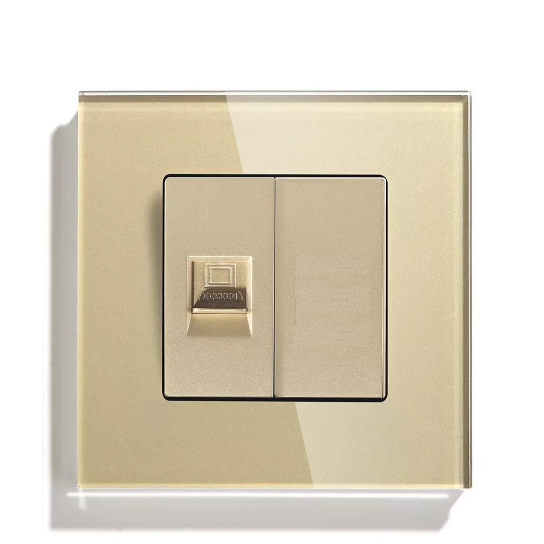 Розетка компьютерная LUXION RJ-45 настенная стеклянная рамка Золотой (LX-CAT6BLK-GD)