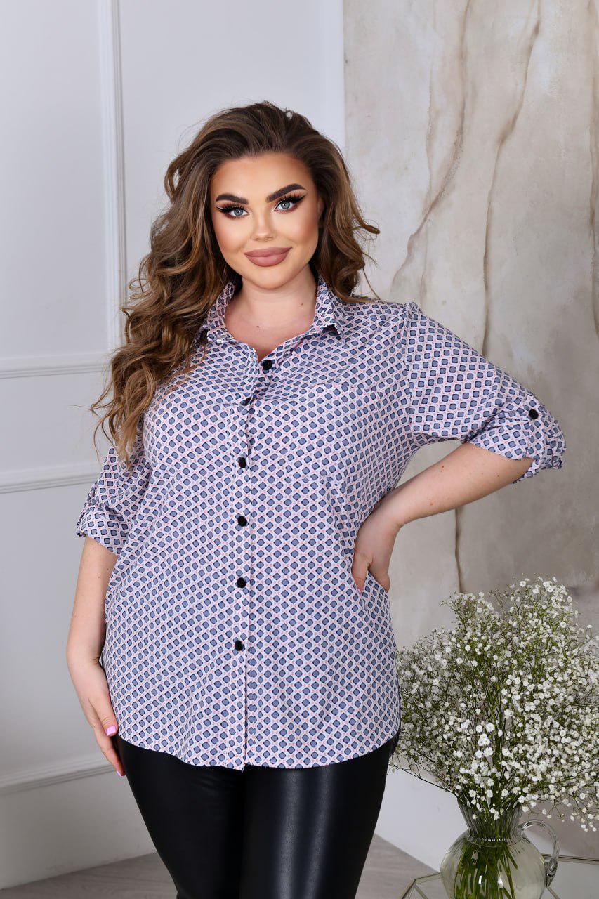 Блузка прямий силует з довгим рукавом на манжеті р. 52-54 Білий (3629)