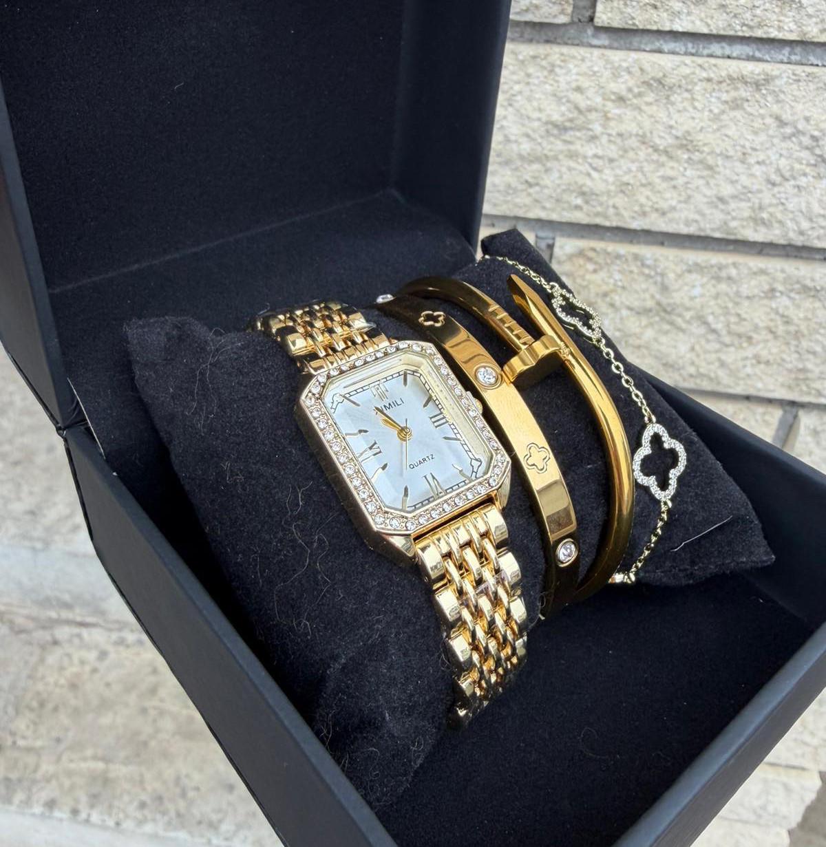 Набор украшений GONCHAR & CO Gold Clover Elegance браслеты 3 шт./часы медзолото в коробке (77-716)