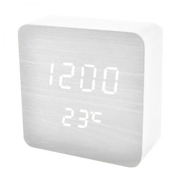 Электронные настольные часы-будильник с термометром LED WOOD CLOCK VST 872 Белые с белой подсветкой