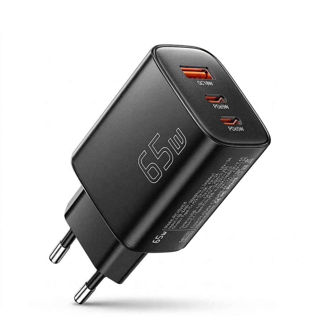 Зарядное устройство для Essager GaN ES-X57 EU 65W 2xUSB-C+USB-A Черный (ECT65W-YBB01-Z)