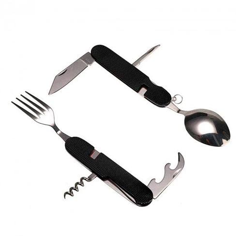 Туристичний набір столових приборів 6в1 складаний ніж/ложка/виделка сталь/алюміній Black (677038) - фото 3