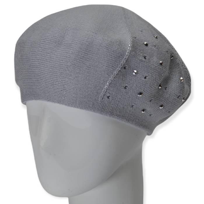 Берет женский Lirus Клевер двойной тонкой вязки со стразами р. 56-58 Серый