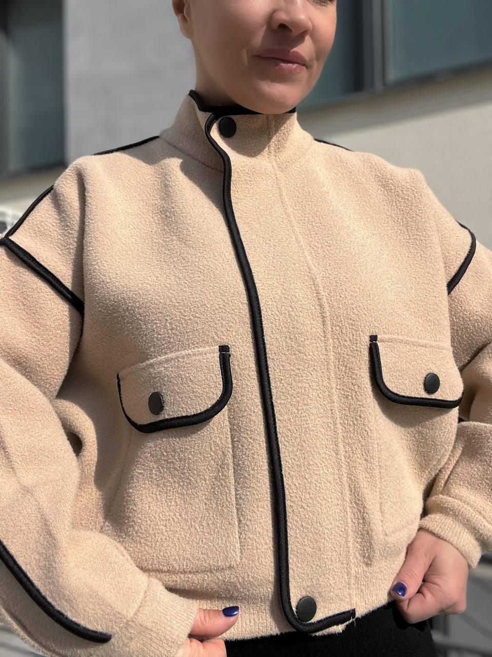 Жакет жіночий A-N 881 кардиган бомбер комір стійка на блискавці вовна альпаки OS Бежевий (1369) - фото 9