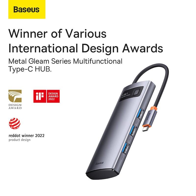 USB-хаб BASEUS Metal Gleam Series 4-in-1 Multifunctional Type-C HUB Docking Station Type-C to USB3.0х4 Gray (WKWG070013) - фото 14 USB-хаб BASEUS Metal Gleam Series 4-in-1 Multifunctional Type-C HUB Docking Station Type-C to USB3.0х4 Gray (WKWG070013) - фото 14