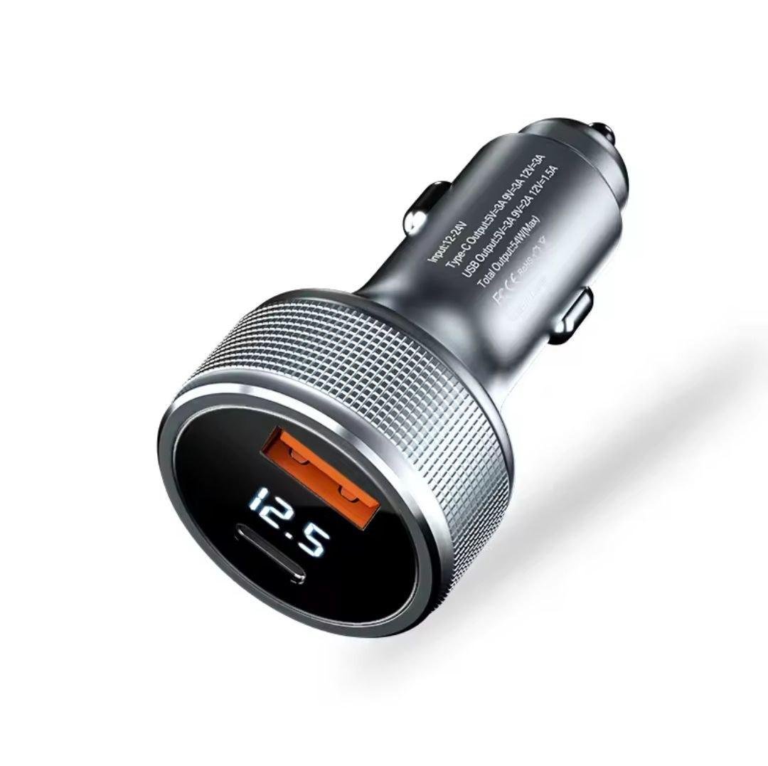 Зарядний пристрій автомобільний ASOMETECH USB Type-c/USB qc 3.0 з дисплеєм Metall 54W (25397460)