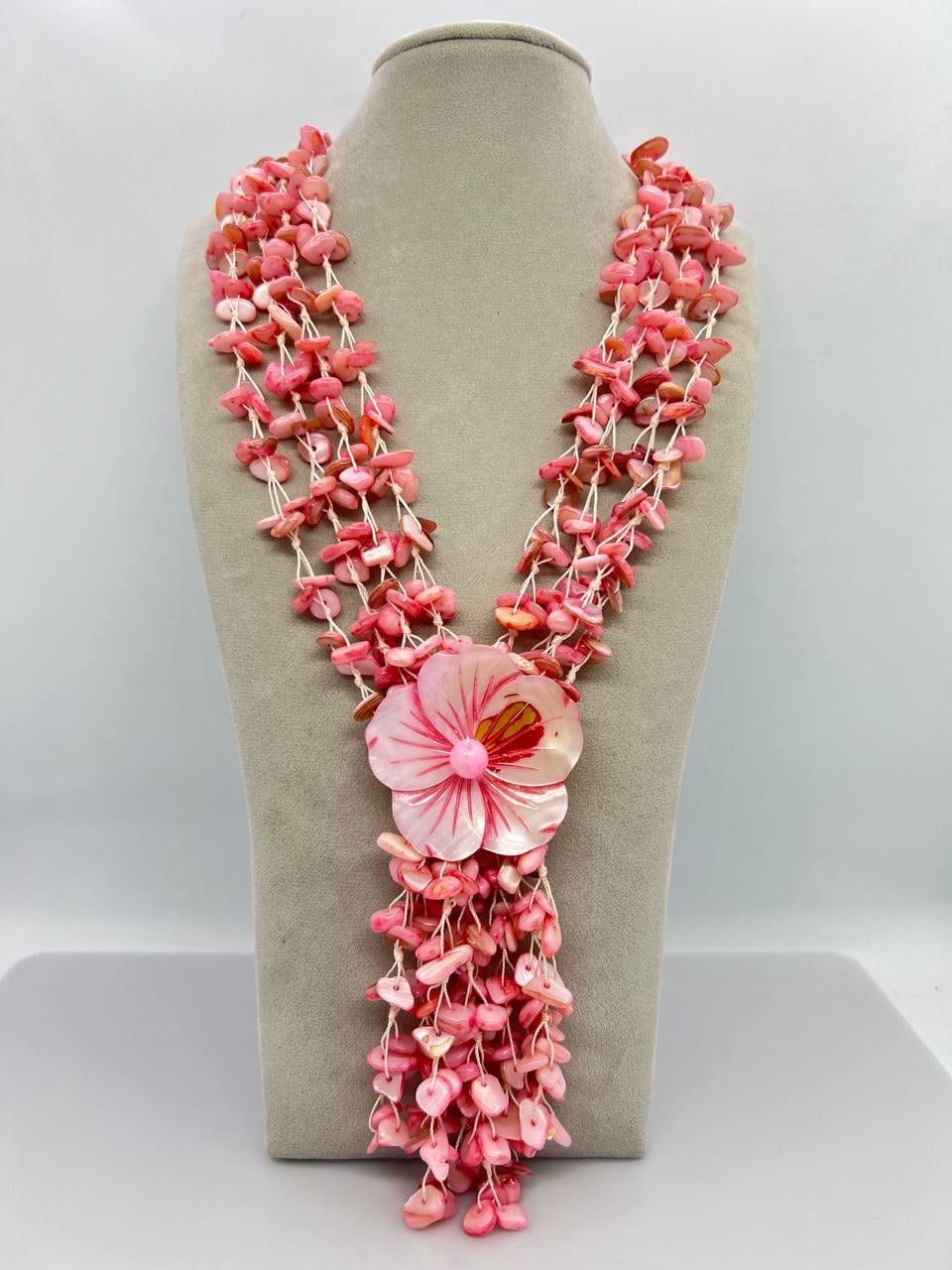 Бусы перламутр 52+10 см Розовый (10985)