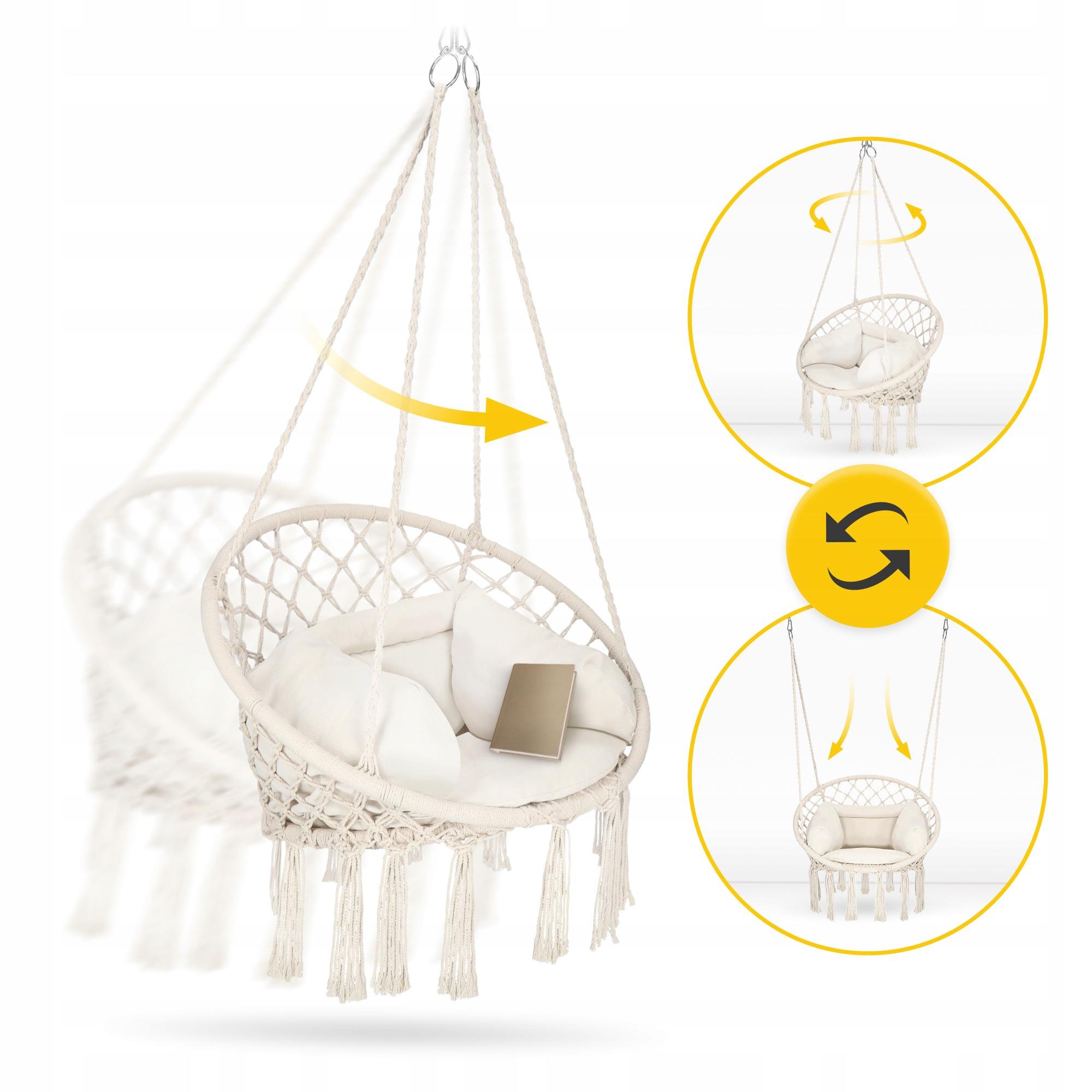 Кресло-качели подвесное 4fizjo Boho Dream с подушкой плетеное 80 см Beige (P-5905973404549) - фото 6