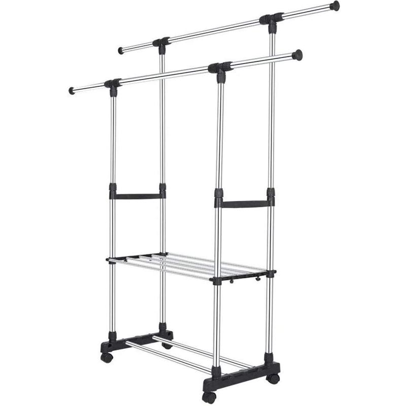 Стойка для одежды и обуви Clothes Rack Double JL-032 телескопическая двойная Черный (SS-10) - фото 1