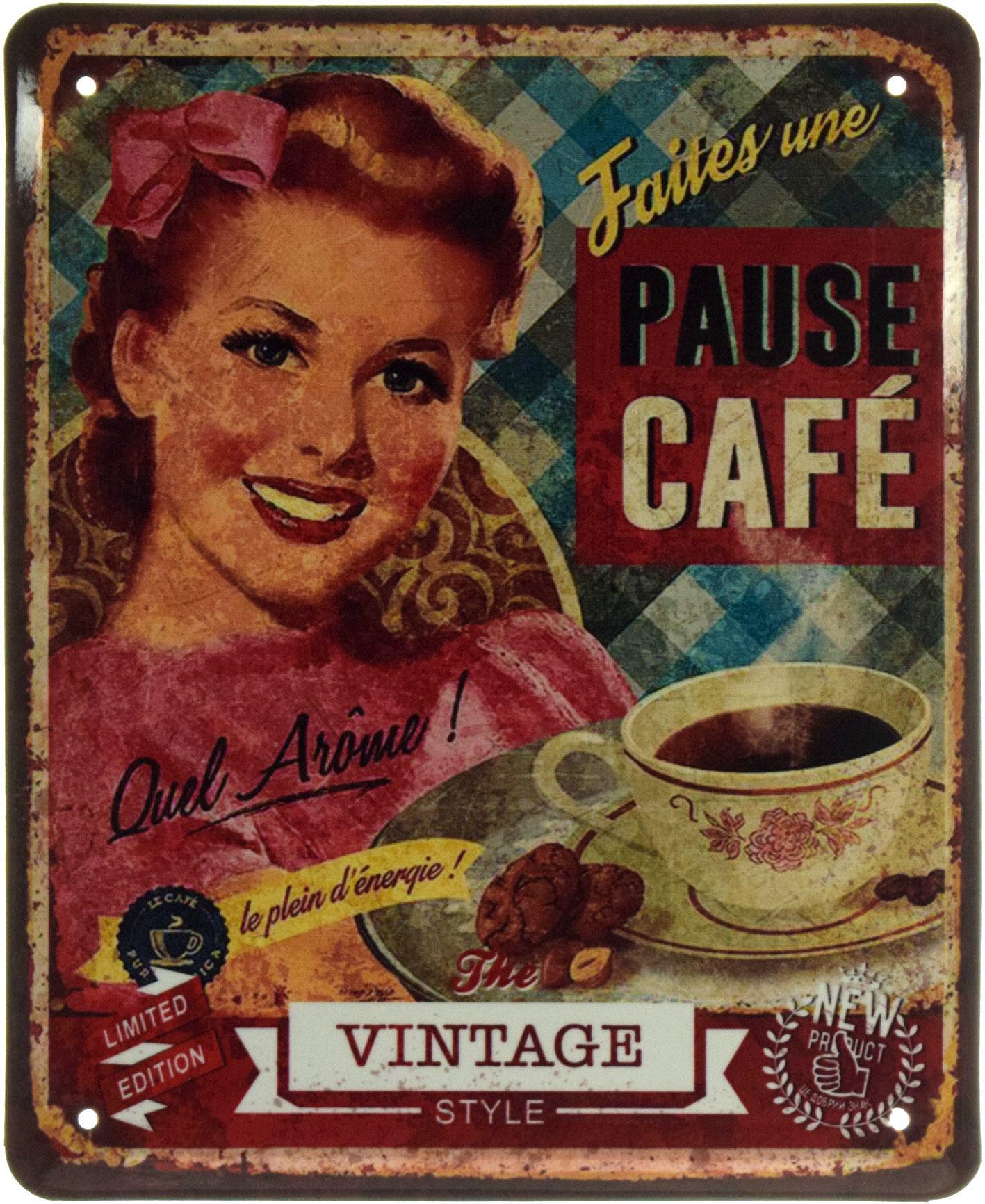 Табличка металлическая "Faites Une Pause Café" 18x22 см (ms-103657)