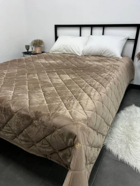 Покривало Koloco велюрове стьобане Шанель євро 220х240 см Бежевий