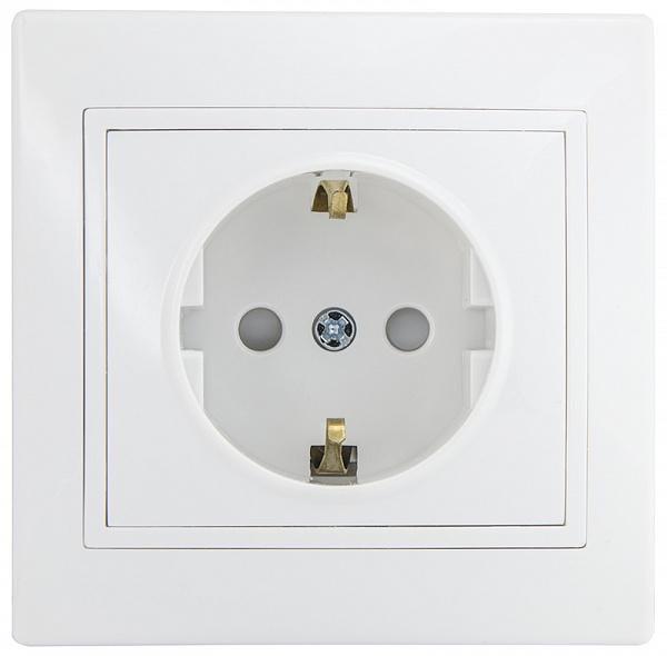Розетка с заземлением АСКО-УКРЕМ серия FL со шторками Белый (PBсб16-З-Fl-W)