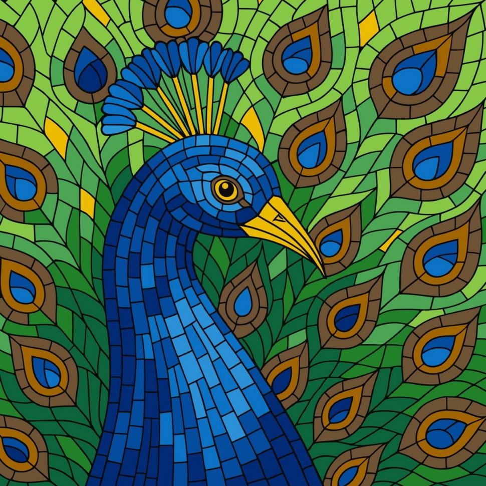 Картина по номерам Ideyka KHO6788 Витраж Павлин 30х30 см (2746681466)