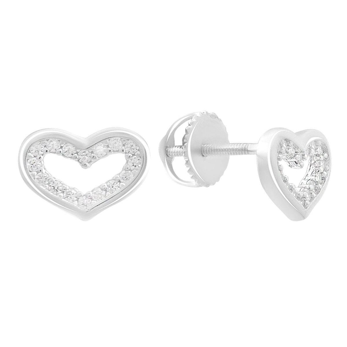 Серьги серебряные пусеты LoveR в форме сердца с контурной вставкой фианитов Серьги серебряные пусеты LoveR в форме сердца с контурной вставкой фианитов