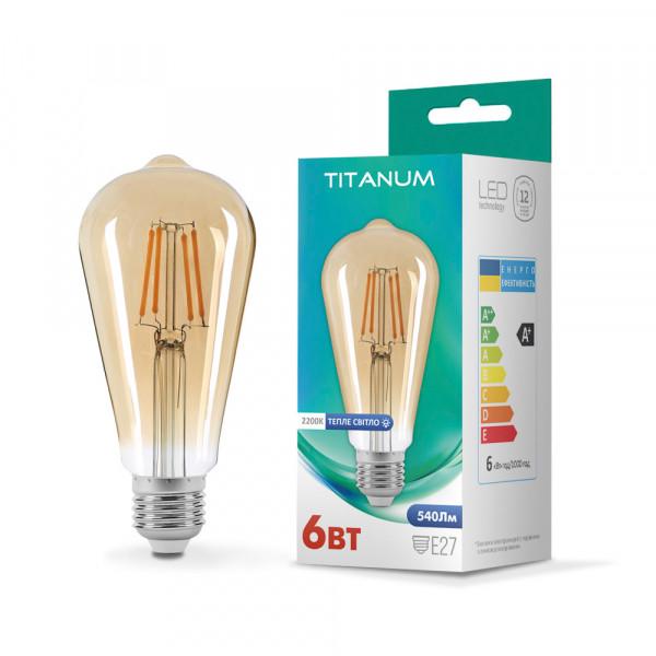 Led лампа Titanum Filament ST64 6 W E27 2200 K Бронза (25527) Led лампа Titanum Filament ST64 6 W E27 2200 K Бронза (25527)