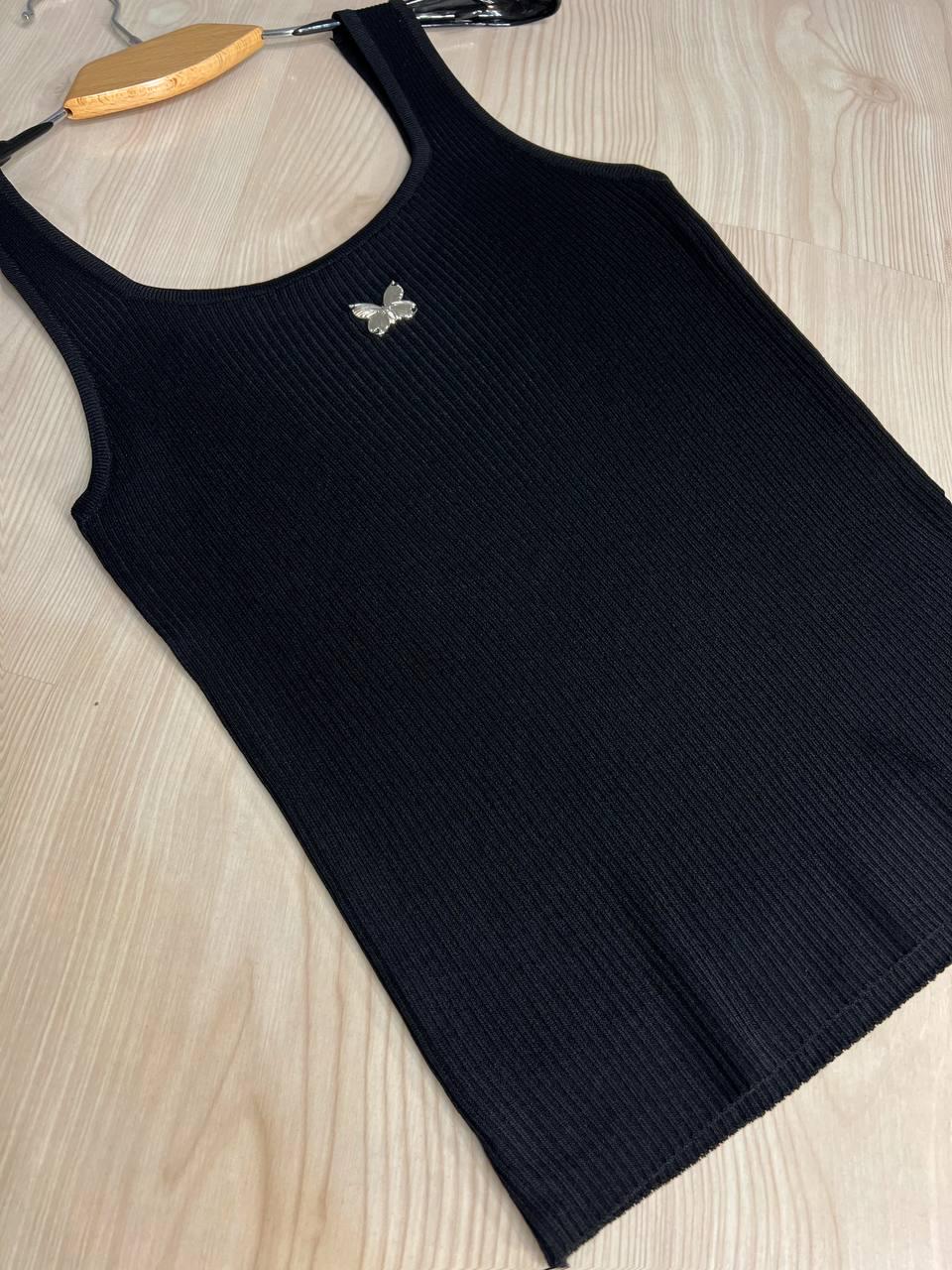 Майка женская A-N 2206 в рубчик с бабочкой OS Черный (26389123) - фото 8 Майка женская A-N 2206 в рубчик с бабочкой OS Черный (26389123) - фото 8