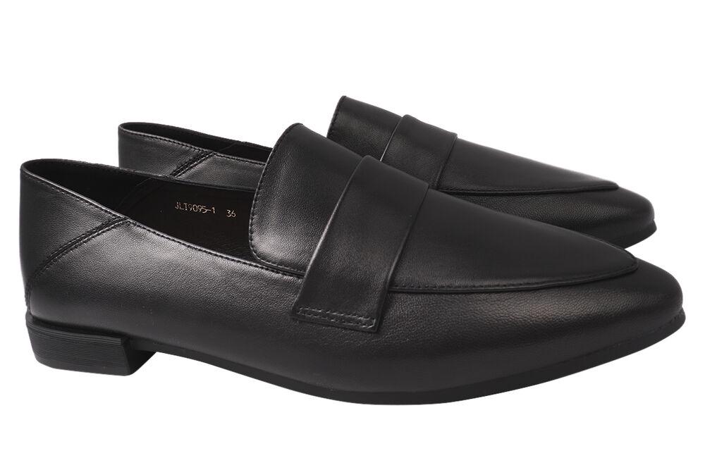 Лоферы женские Berkonty из кожи на низком ходу р. 40 Черный (327-21DTC)