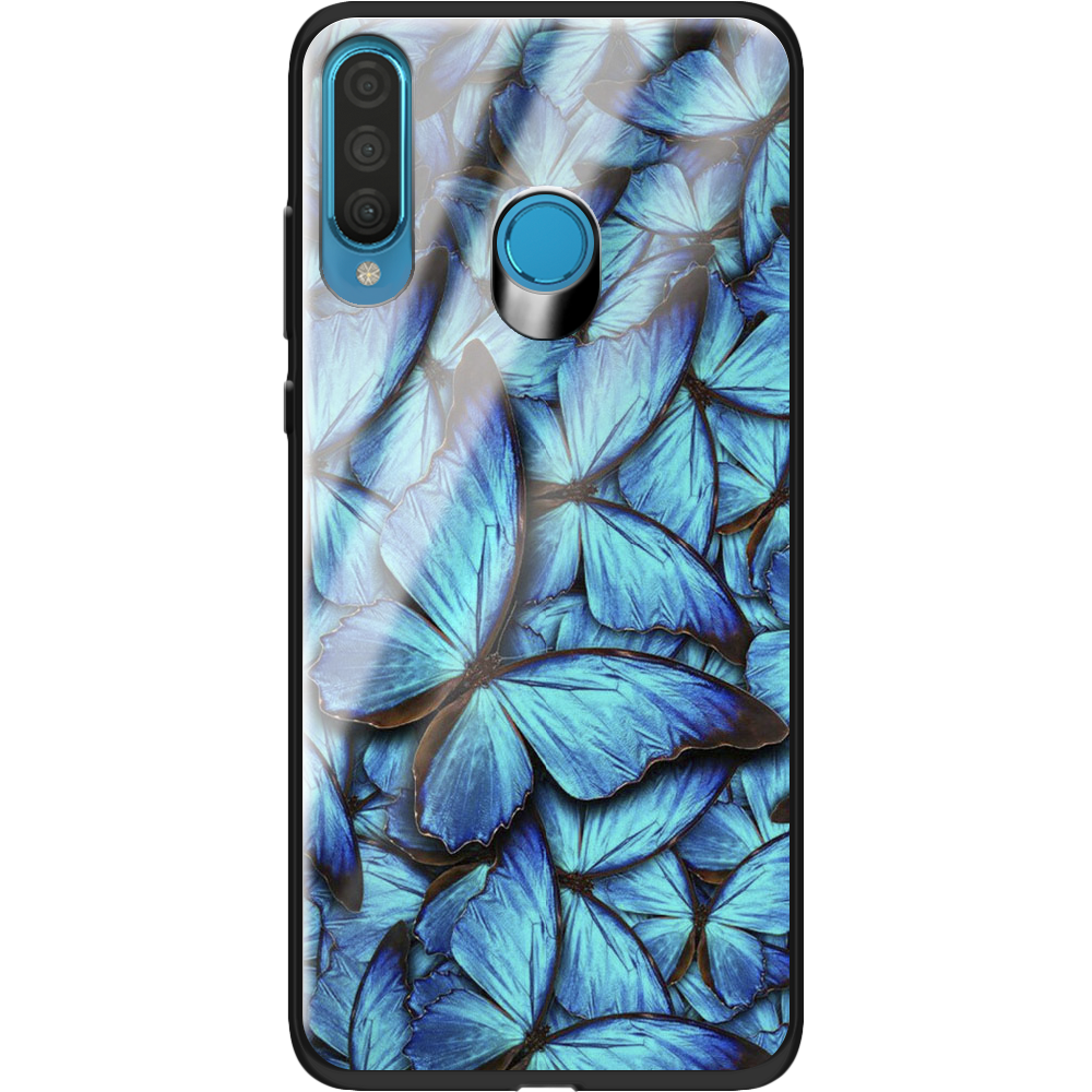 Чехол Boxface Huawei P30 Lite лазурные бабочки Черный силикон со стеклом (36871-up1550-37728)