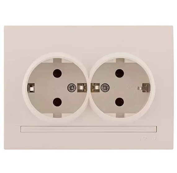 Розетка подвійна Lezard Deriy з заземленням Кремовий (26293067)