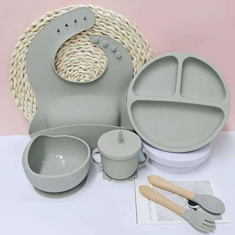 Набір дитячого посуду для першого прикорму силікон 6 предметів Сірий (0010)