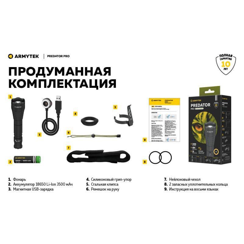 Ліхтар тактичний Armytek Predator Pro v3.5 Magnet USB (WARM) - фото 23