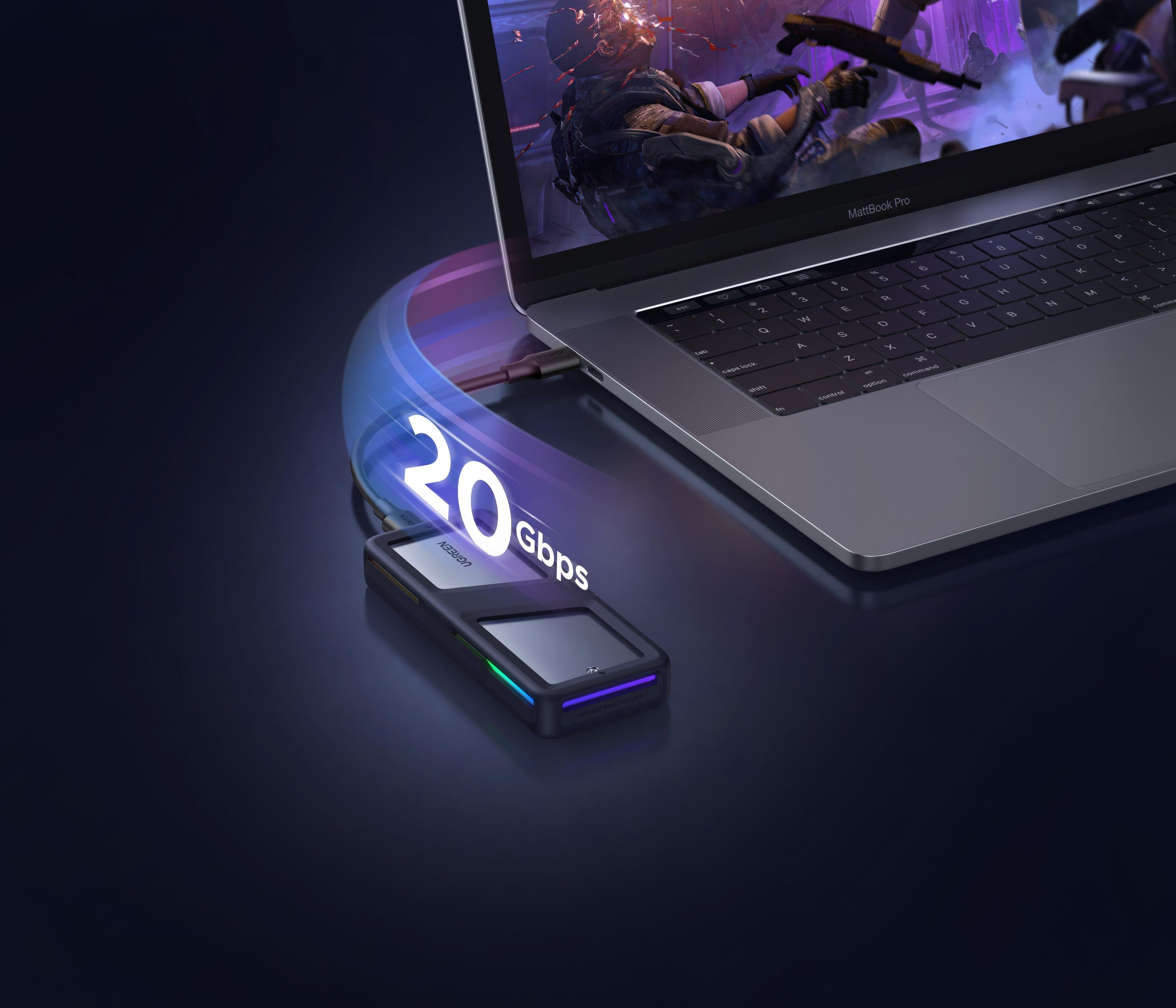 Карман для жестких дисков внешний UGREEN CM777 20 Gbps M.2 NVMe to USB 3.2/Type-C Grey (25665) - фото 6