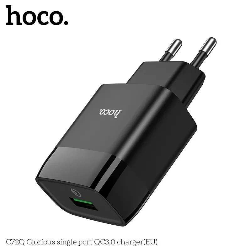 Адаптер мережевий Hoco Glorious single port charger C72Q 1USB QC3.0/FCP/AFC 3A 18W Black - фото 2