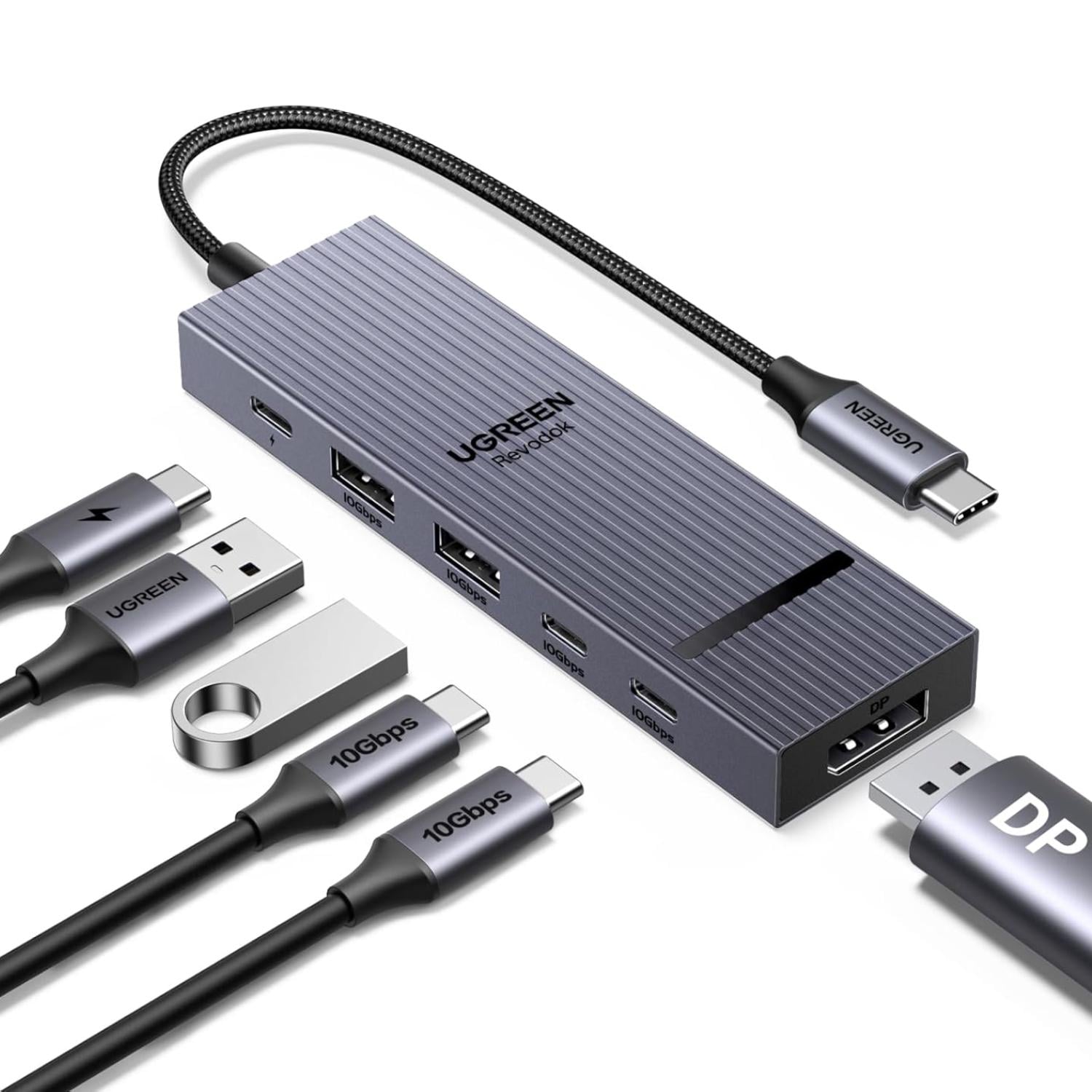 Док-станция USB-C UGREEN Revodok CM818 6в1 DisplayPort 1.4 USB 3.2 Gen 2 PD 3.0 до 100 Вт Темно-серый (75244)