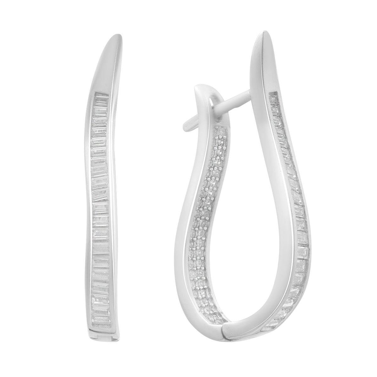 Сережки срібні з фіанітами у хвилеподібному дизайні Сережки срібні з фіанітами у хвилеподібному дизайні