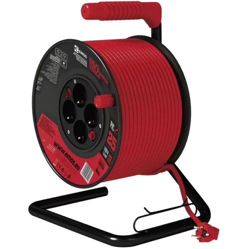 Подовжувач на котушці Emos P092251 16А 4 розетка кабель 25 м навантаження до 3680 Вт Червоний (29876161)